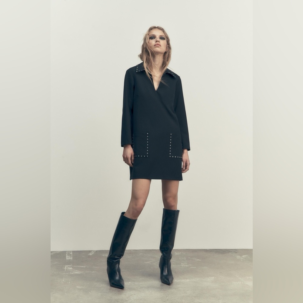 🤍 ZARA Black Studded Collar Mini Dress